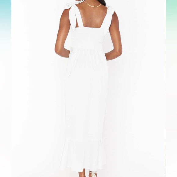 Women’s Tie Strap Square Neck Midi Dress with Slit - Picture 3 of 6